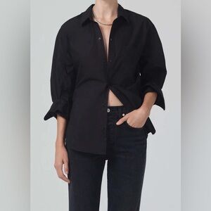 Citizens Of Humanity Kayla Shrunken Black Shirt poplin cotton button down